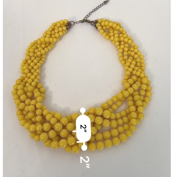 Yellow Multi Strand Beaded Bib Necklace Adjustable Brass Tone Clasp Boho 103-27 - Picture 4 of 10